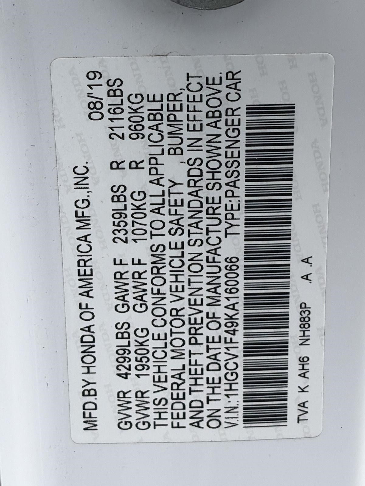 2019 Honda Accord Sedan EX 1.5T CVT